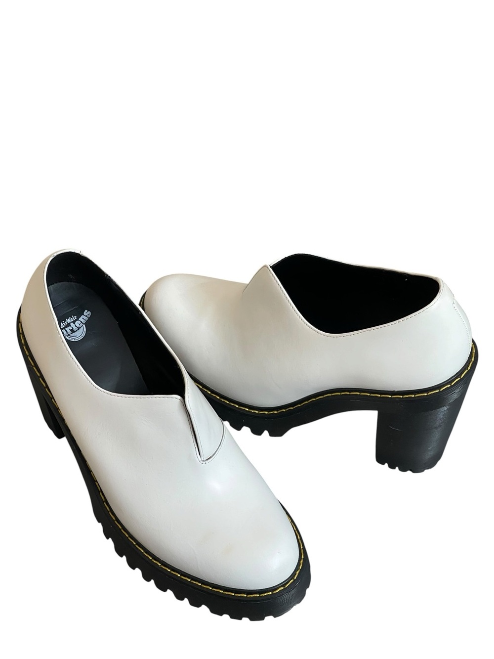 Dr. Martens Cordelia White
Leather Chunky Heeled Ankle
Boots Women's Size 10